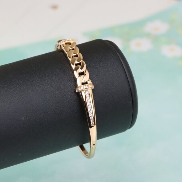 Rose Gold Bangle with Bold Chain Centerpiece, XPBL0577 - Picture 7 of 12